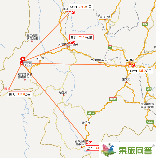 騰沖地震距離大理麗江瑞麗昆明香格里拉有多少公里？